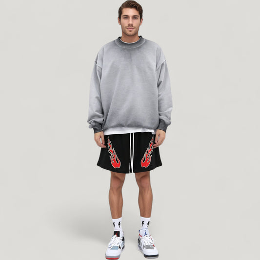 Men's Oversized Crew Neck Long Sleeve Sweatshirt with Dropped Shoulders and Relaxed Fit