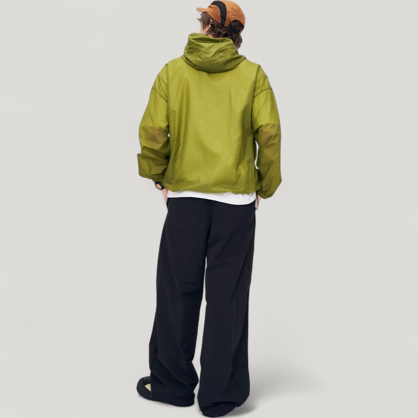 Men's Lightweight Hooded Zip-Up Windbreaker Jacket with Elastic Cuffs