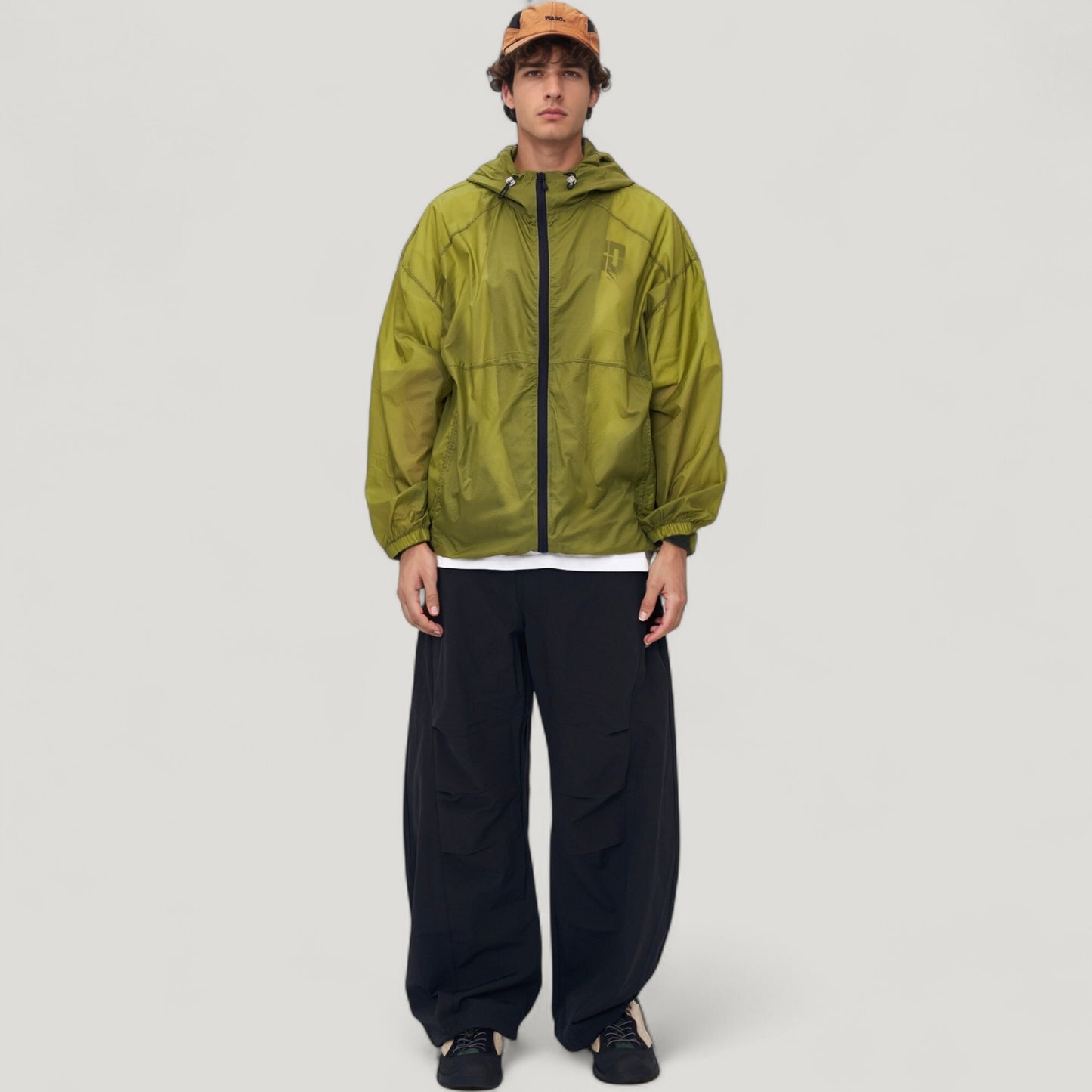 Men's Lightweight Hooded Zip-Up Windbreaker Jacket with Elastic Cuffs