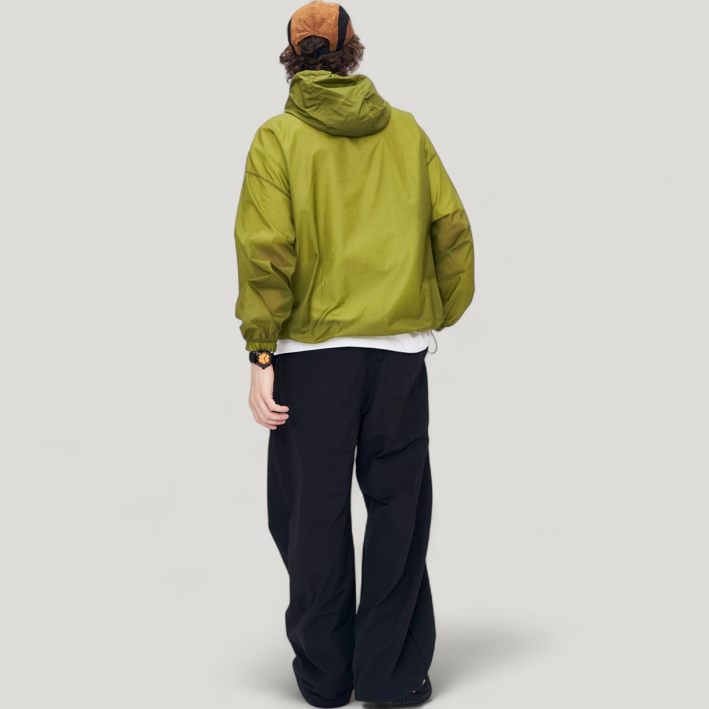 Men's Lightweight Hooded Zip-Up Windbreaker Jacket with Elastic Cuffs