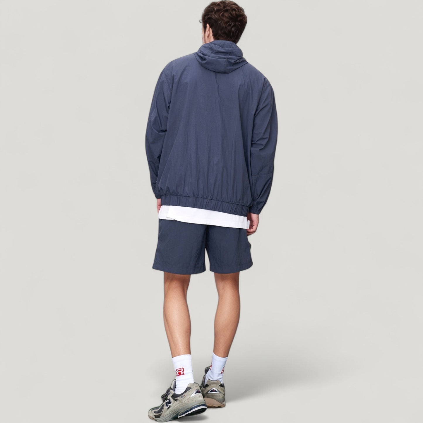 Men's Full Zip Hooded Jacket with Elastic Hem and Contrast Sleeve Stripes