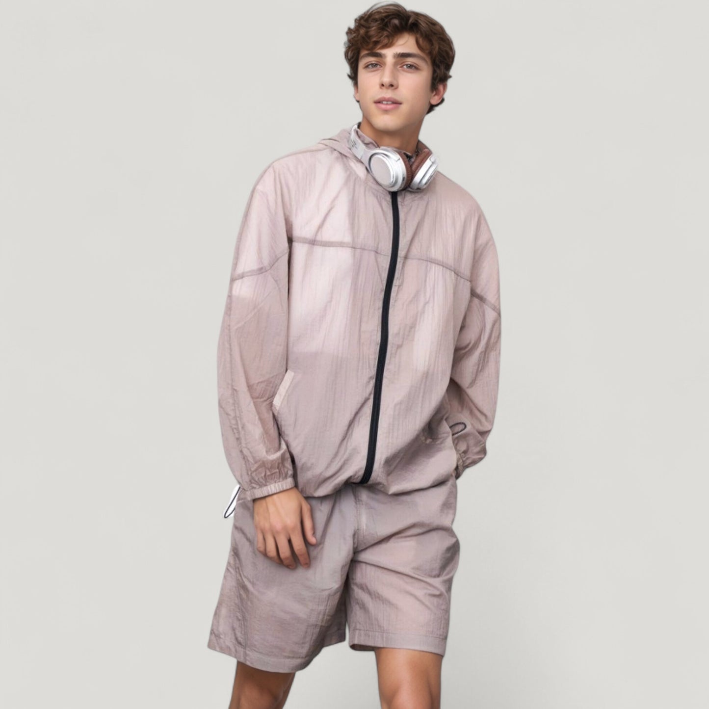 Men's Hooded Zip-Up Sun Protection Jacket with Lightweight Design and Relaxed Fit