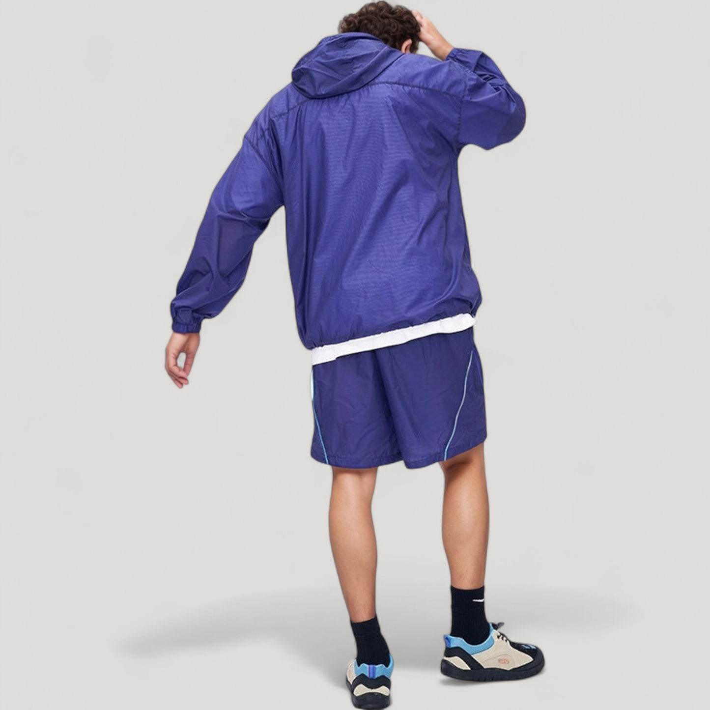 Men's Lightweight Full Zip Hooded Sun Protection Jacket with Contrast Trim and Relaxed Fit