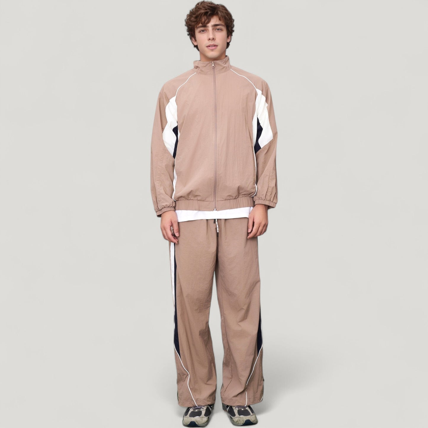 Men's Full Zip Colorblock Track Jacket with Elastic Hem and Stand Collar