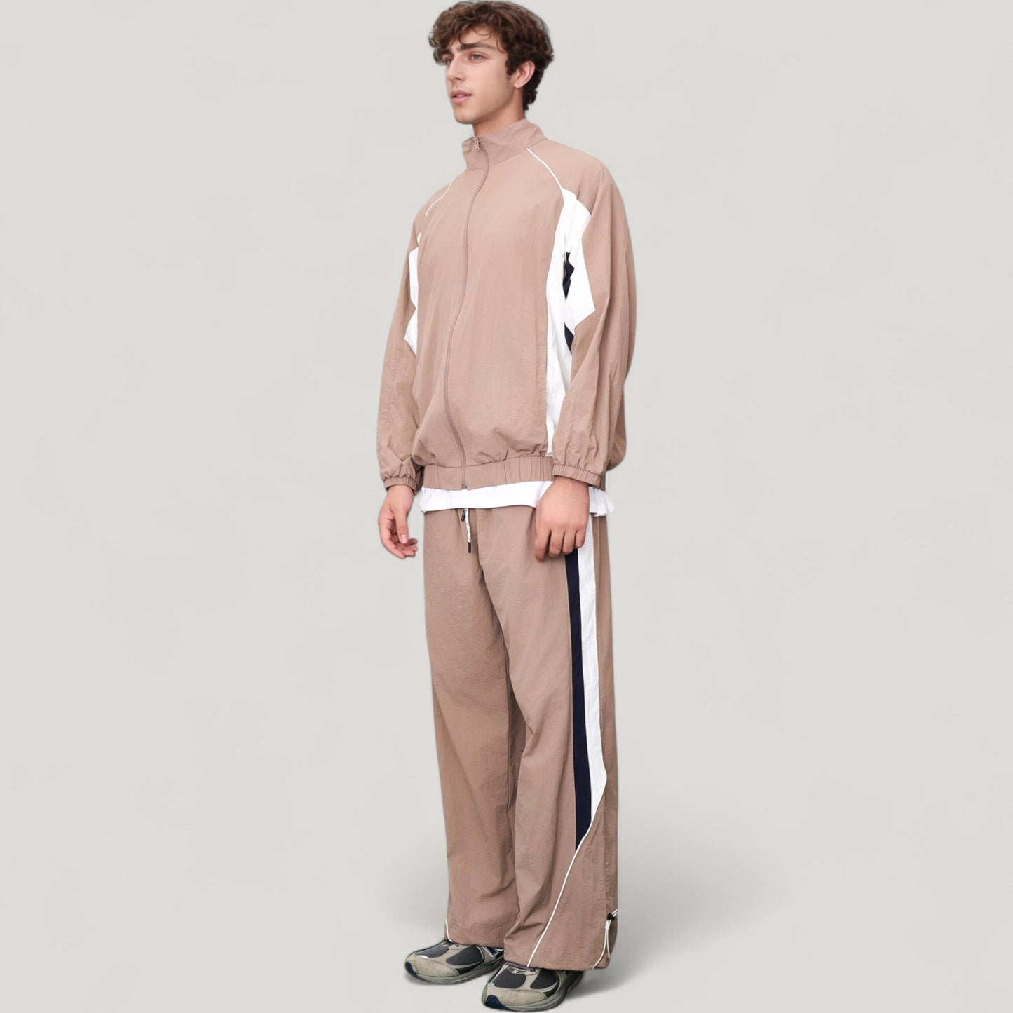 Men's Full Zip Colorblock Track Jacket with Elastic Hem and Stand Collar