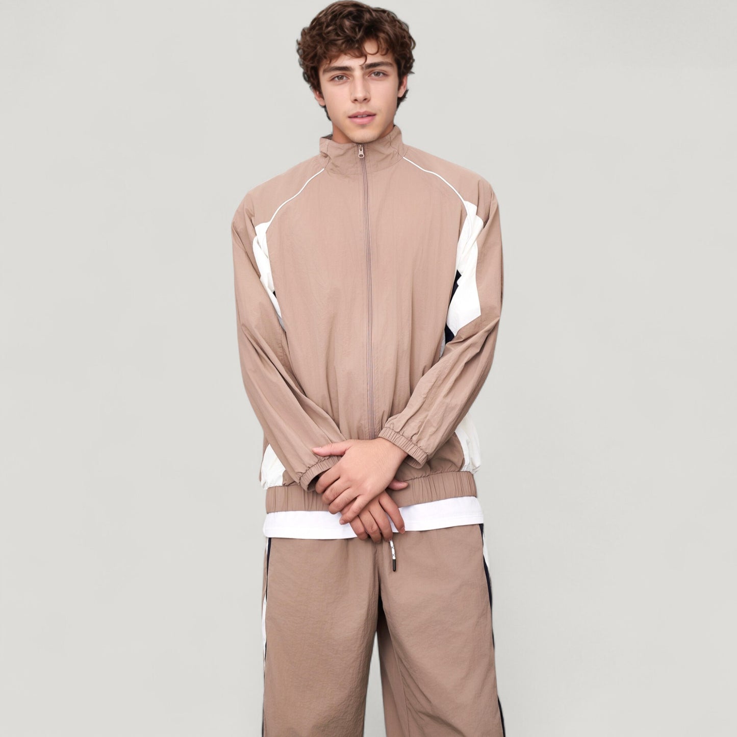 Men's Full Zip Colorblock Track Jacket with Elastic Hem and Stand Collar