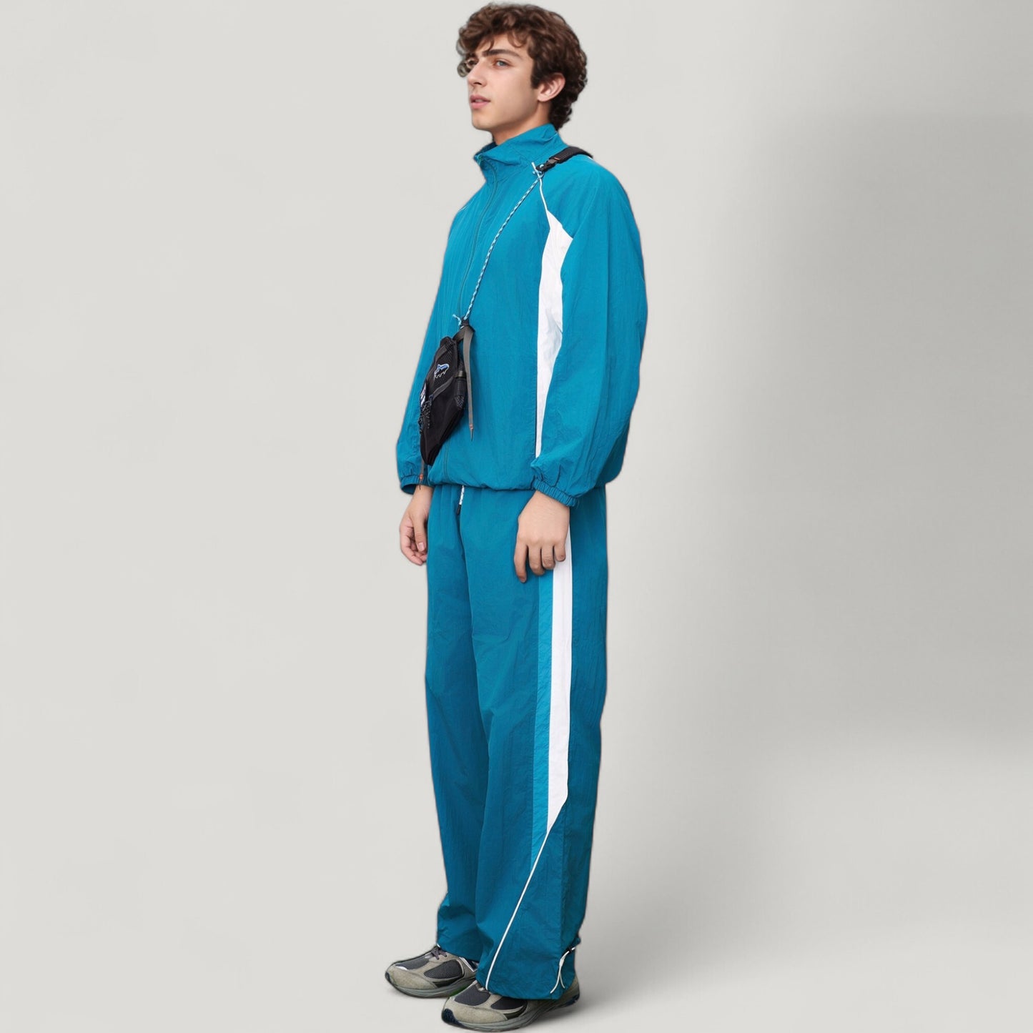 Men's Full Zip Colorblock Track Jacket with Elastic Hem and Stand Collar