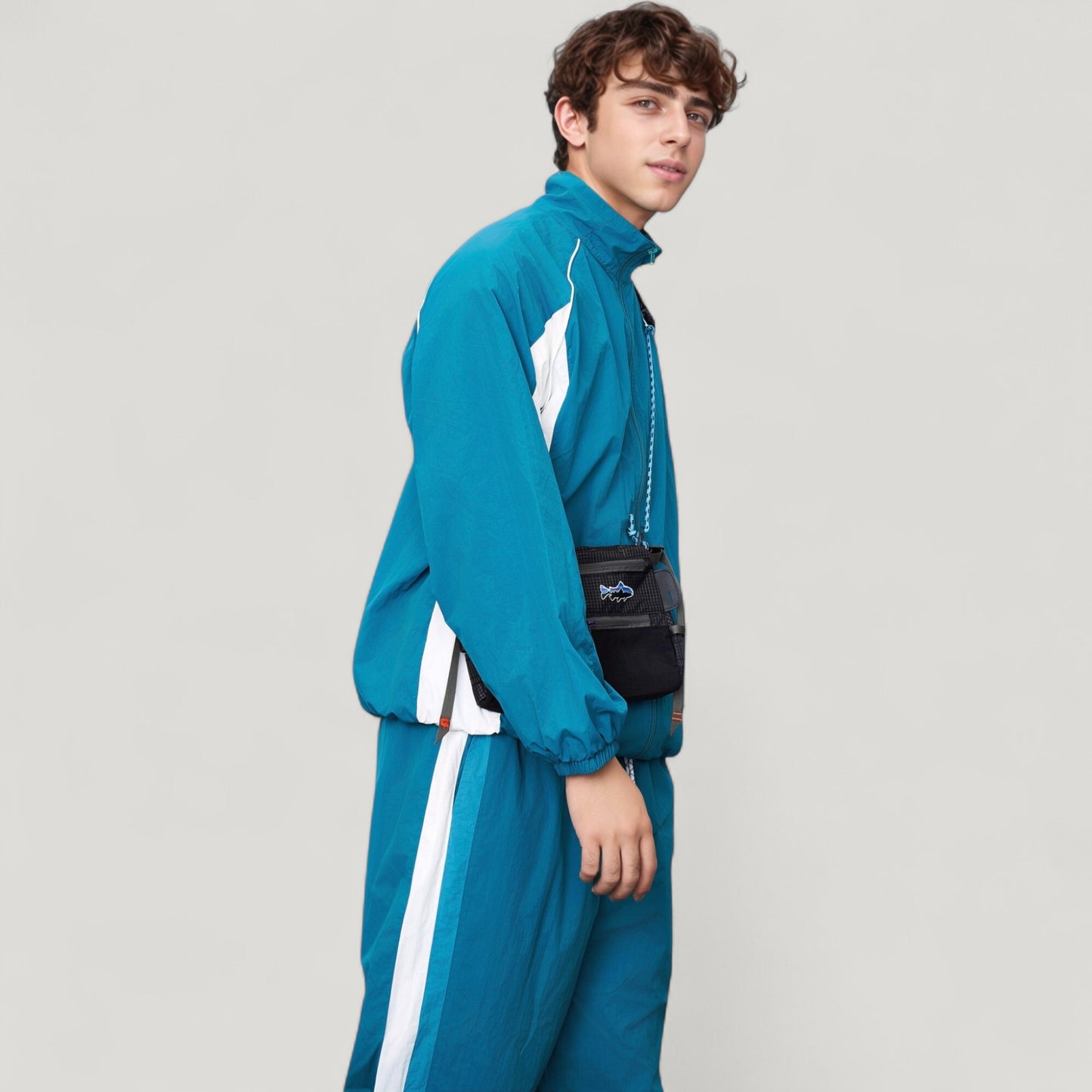 Men's Full Zip Colorblock Track Jacket with Elastic Hem and Stand Collar