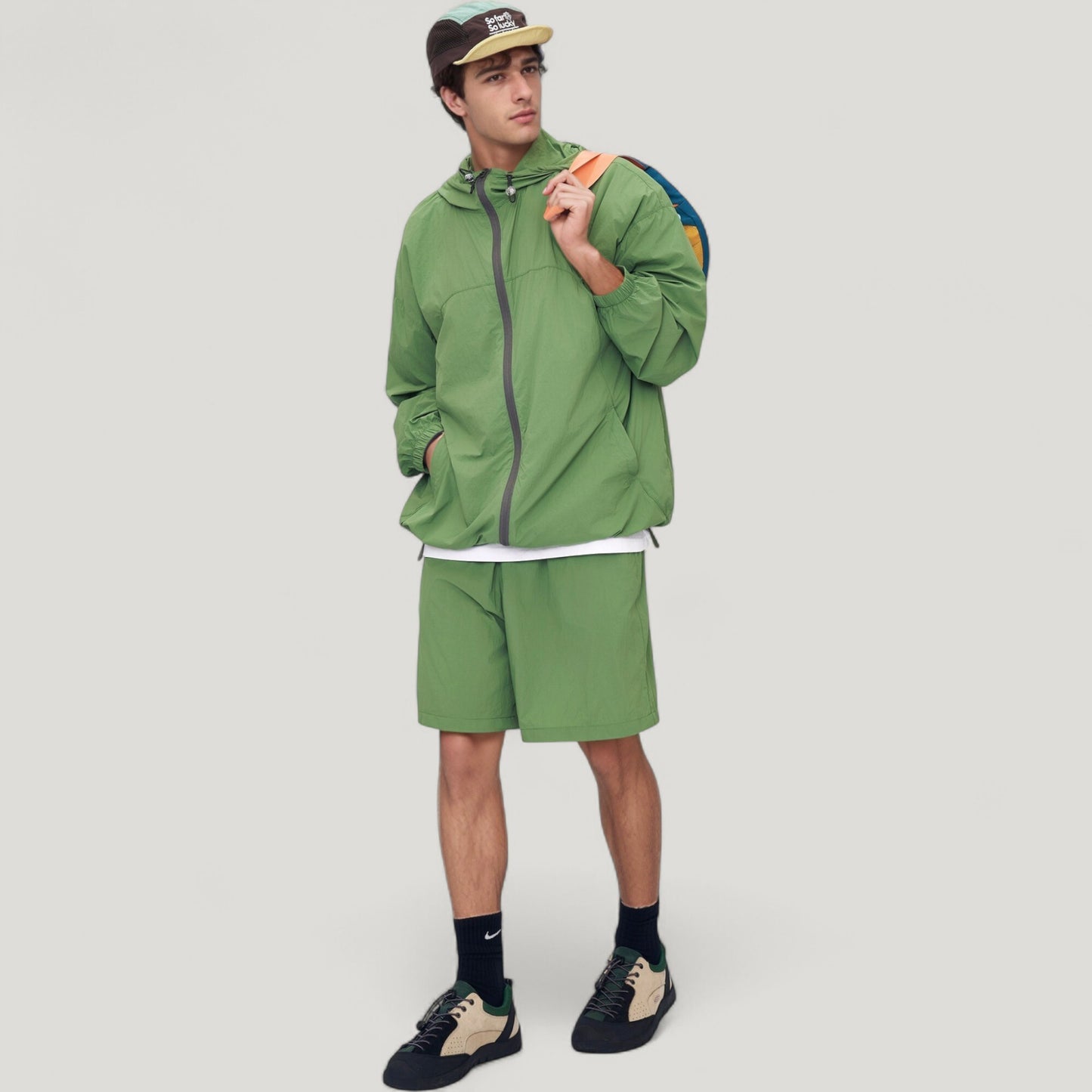 Men's Lightweight Full Zip Hooded Sun Protection Jacket with Adjustable Drawstring and Relaxed Fit