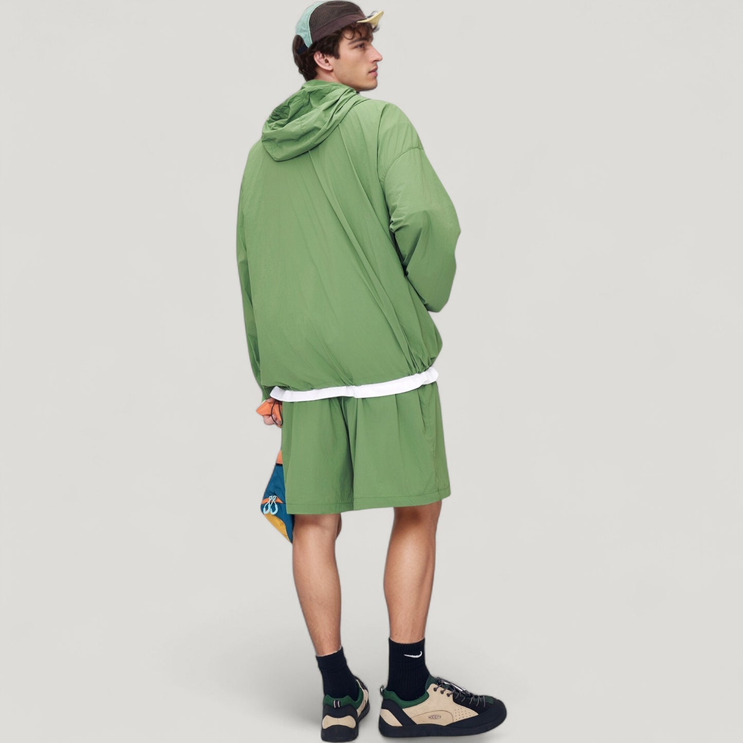 Men's Lightweight Full Zip Hooded Sun Protection Jacket with Adjustable Drawstring and Relaxed Fit