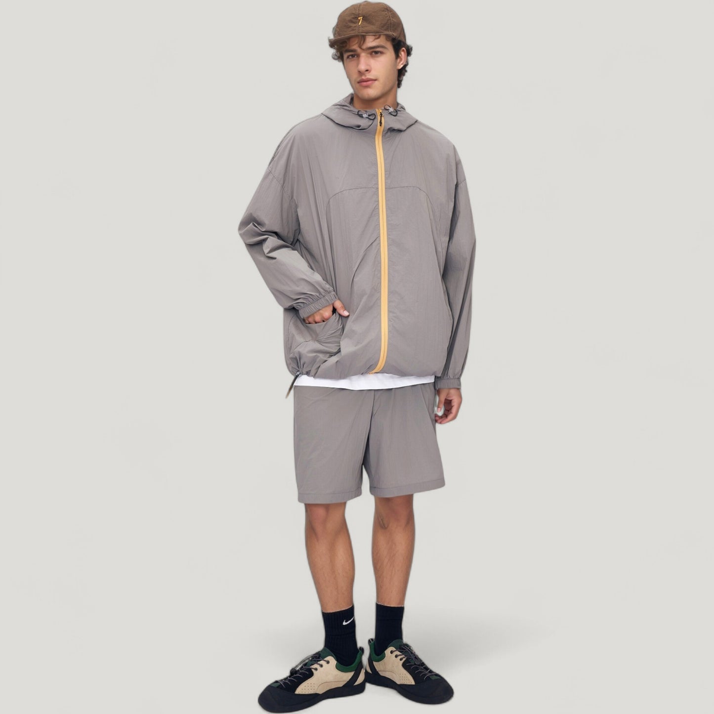 Men's Lightweight Full Zip Hooded Sun Protection Jacket with Adjustable Drawstring and Relaxed Fit