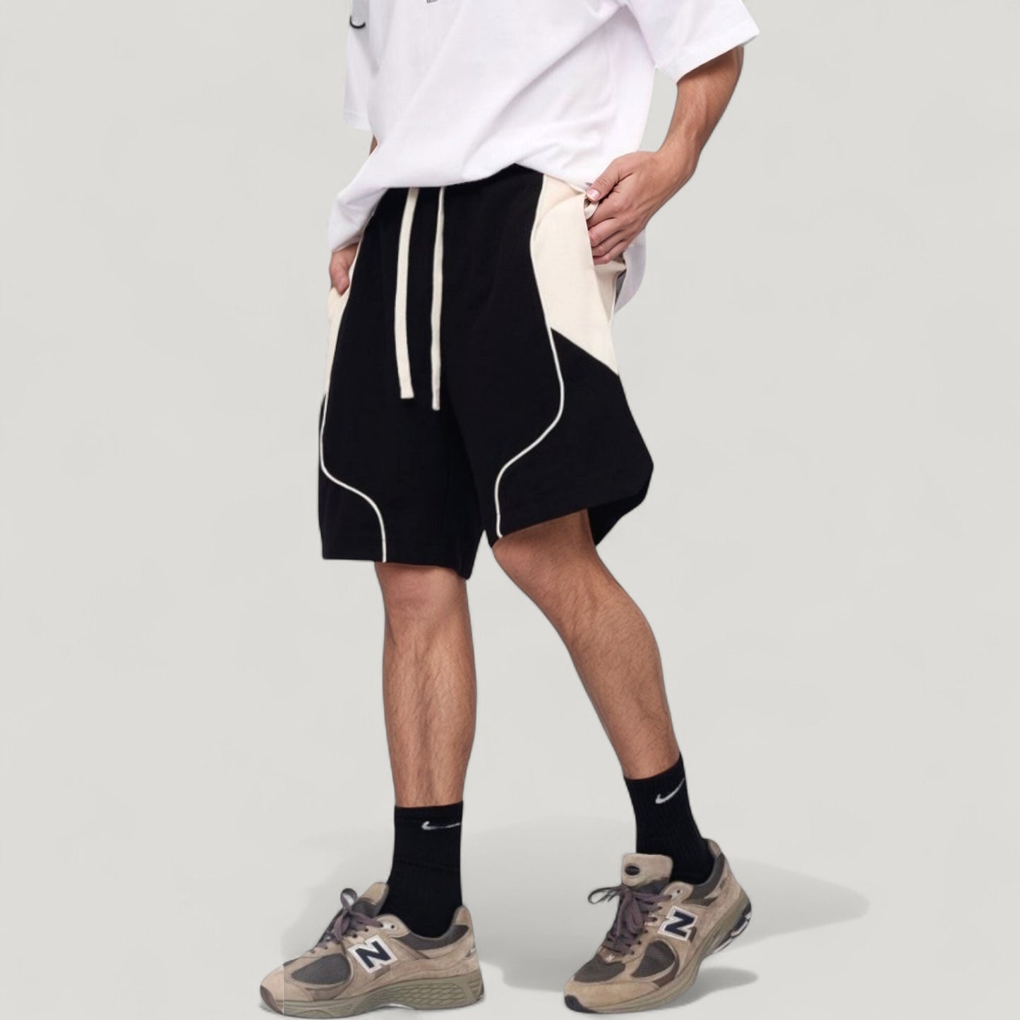 Men's Colorblock Drawstring Waist Relaxed Fit Casual Shorts with Side Pockets