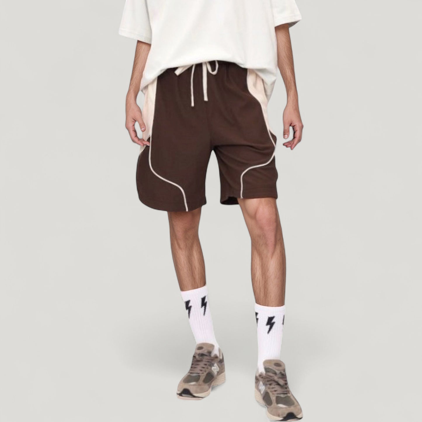 Men's Colorblock Drawstring Waist Relaxed Fit Casual Shorts with Side Pockets