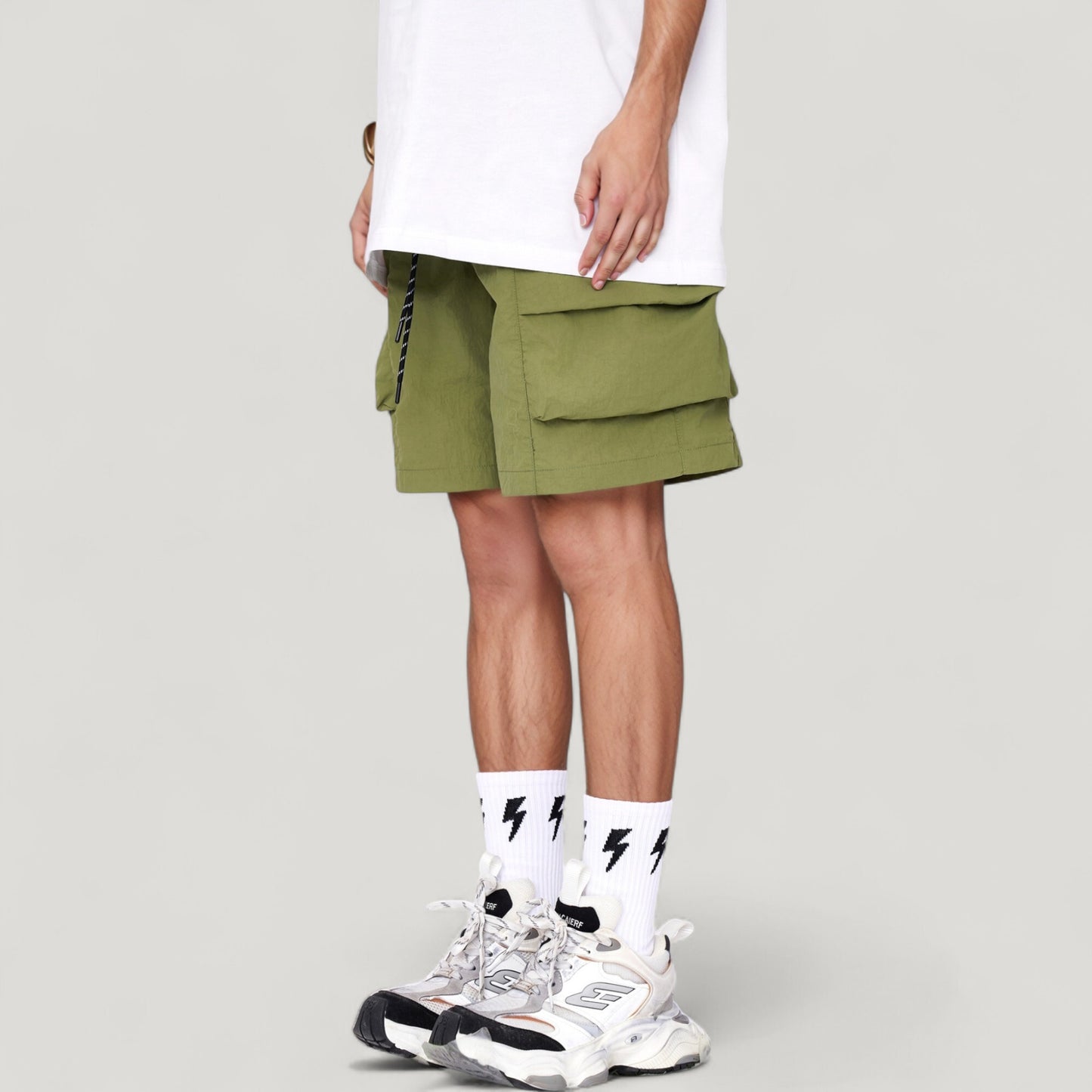 Men's Cargo Pocket Drawstring Shorts with Relaxed Fit and Elastic Waist