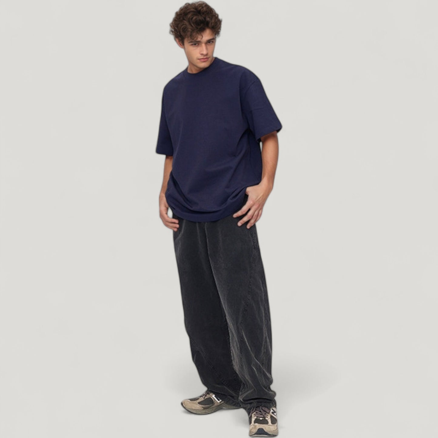 Men's Wide Leg Relaxed Fit Pants with Classic Five-Pocket Design