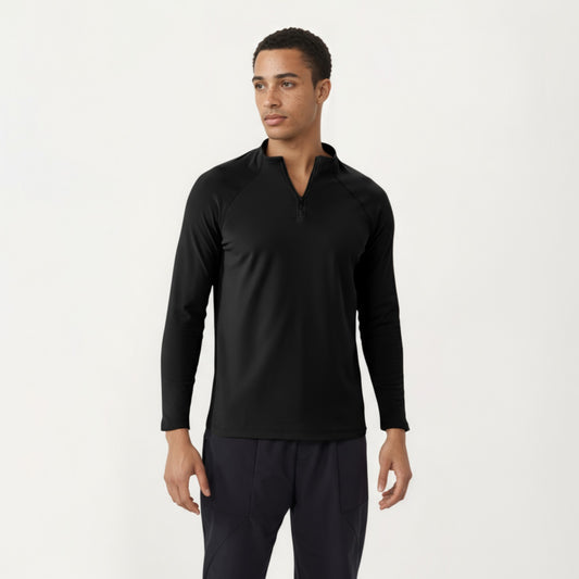 Men's Long Sleeve Quarter Zip Athletic Top with Mock Neck and Stretch Performance Fabric