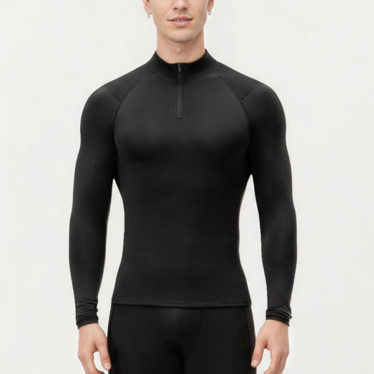 Men's Long Sleeve Quarter Zip Compression Athletic Top with Stretch Fabric and Mock Neck