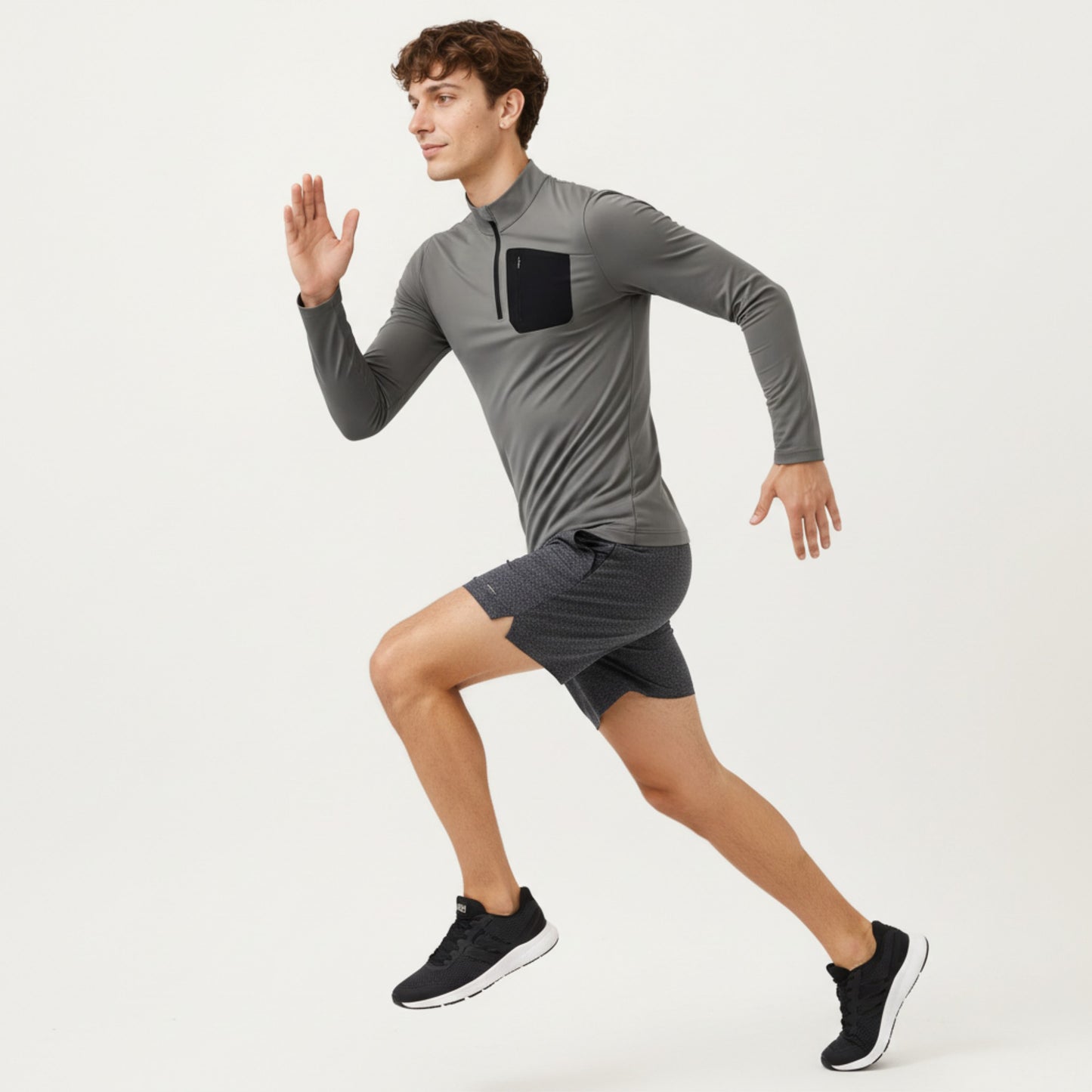 Men's Long Sleeve Half Zip Performance Top with Secure Chest Pocket and Stretch Knit Fabric