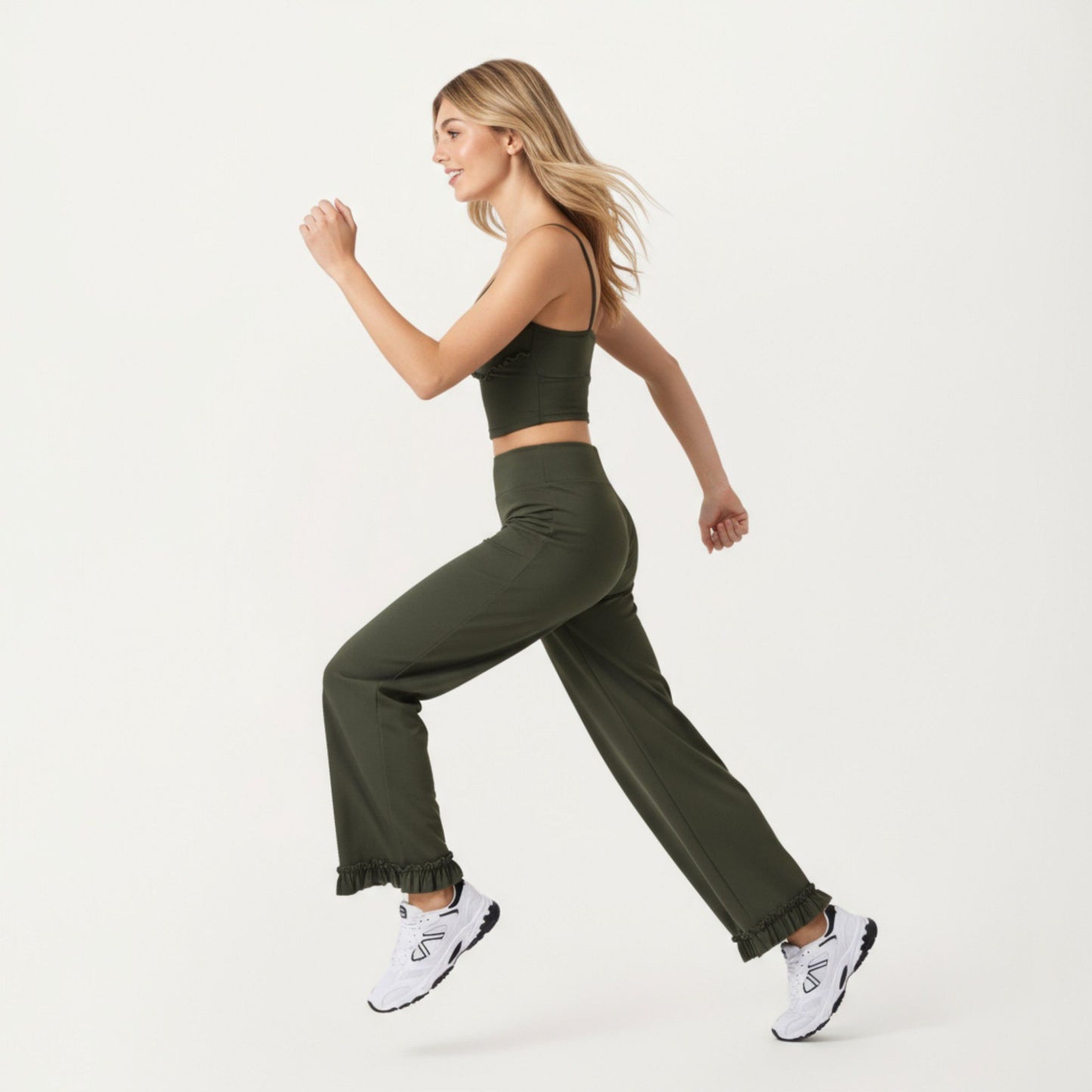 High Waist Wide Leg Sweatpants with Ruffle Hem Detail