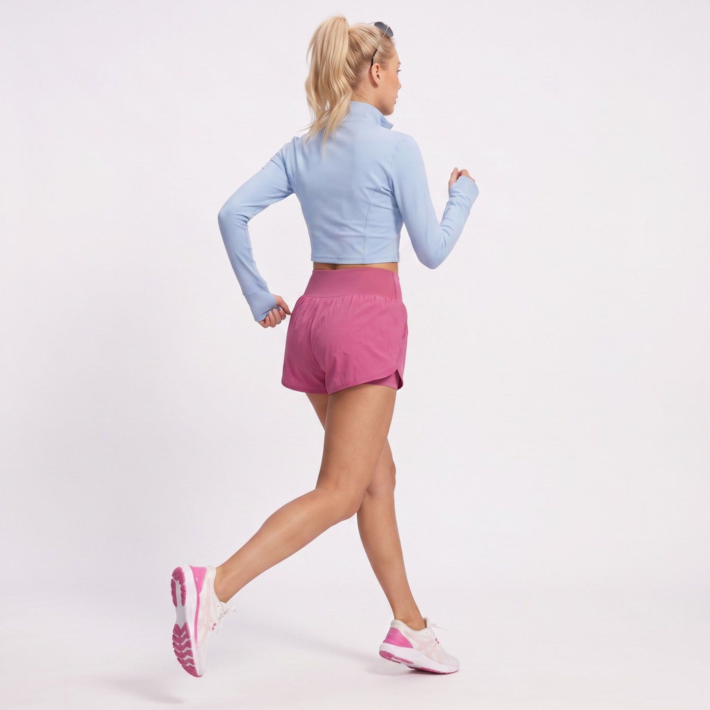 High Waist Running Shorts with Wide Waistband and Side Slits