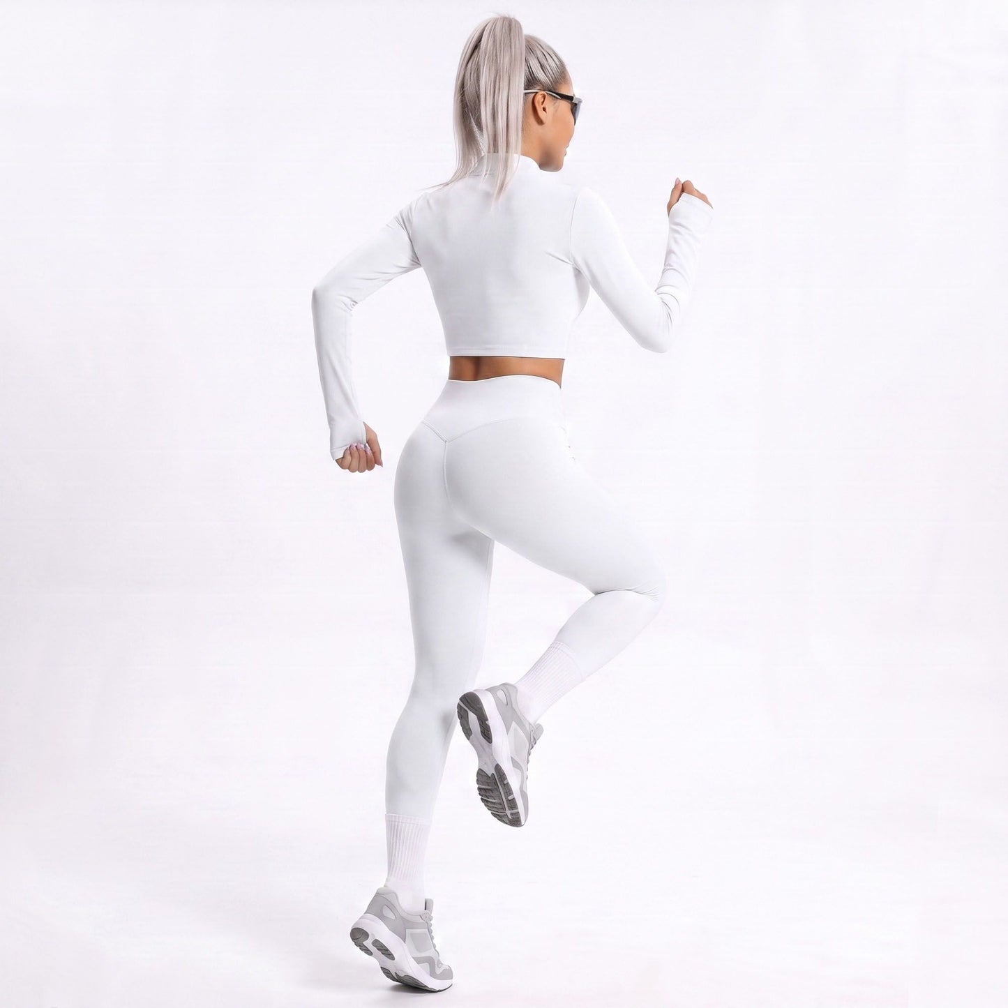 Cropped Full Zip Workout Jacket with Thumbholes
