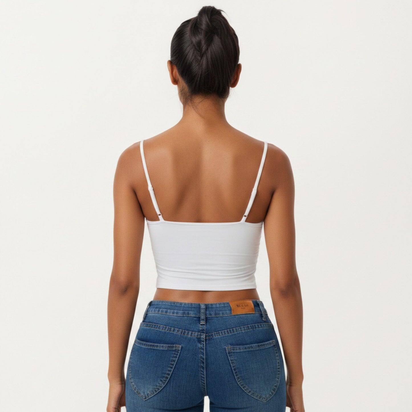 Longline Cami Sports Bra with Adjustable Straps and Straight Neckline
