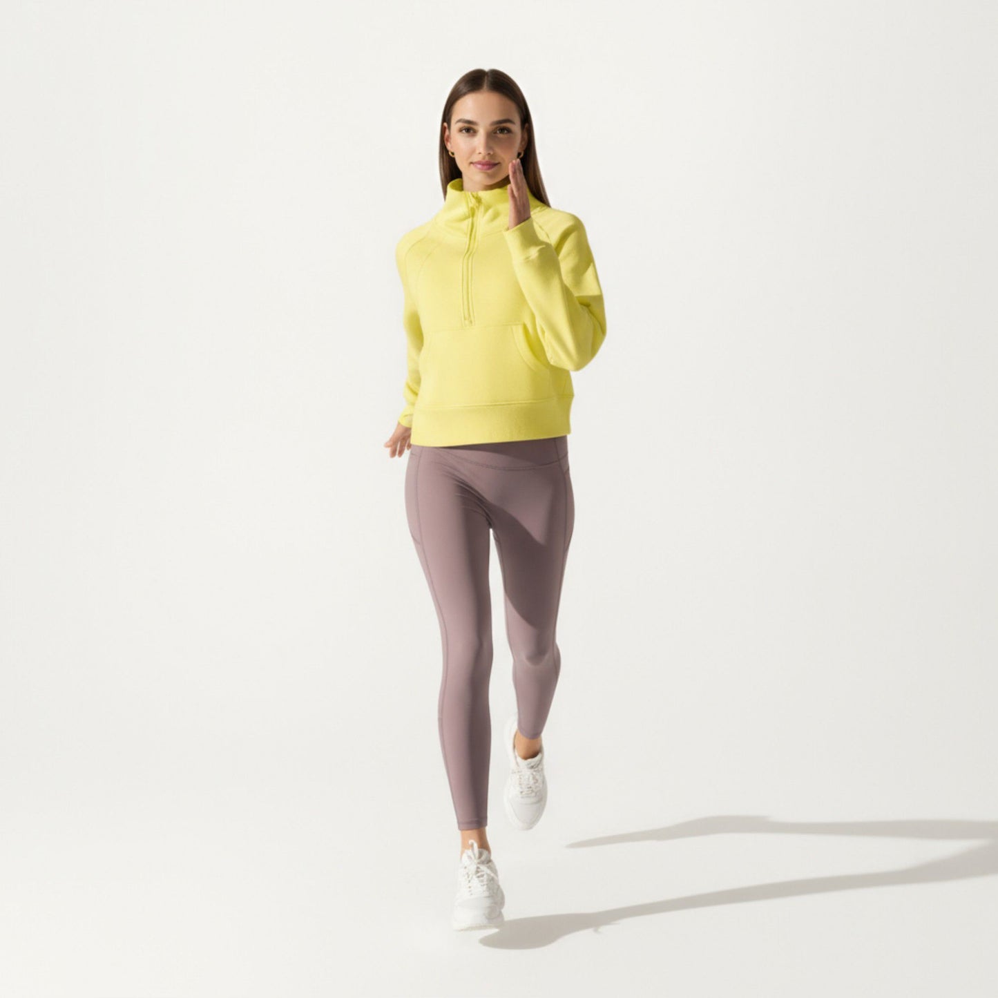 Long Sleeve Half Zip Pullover Sweatshirt with High Collar and Kangaroo Pocket Design