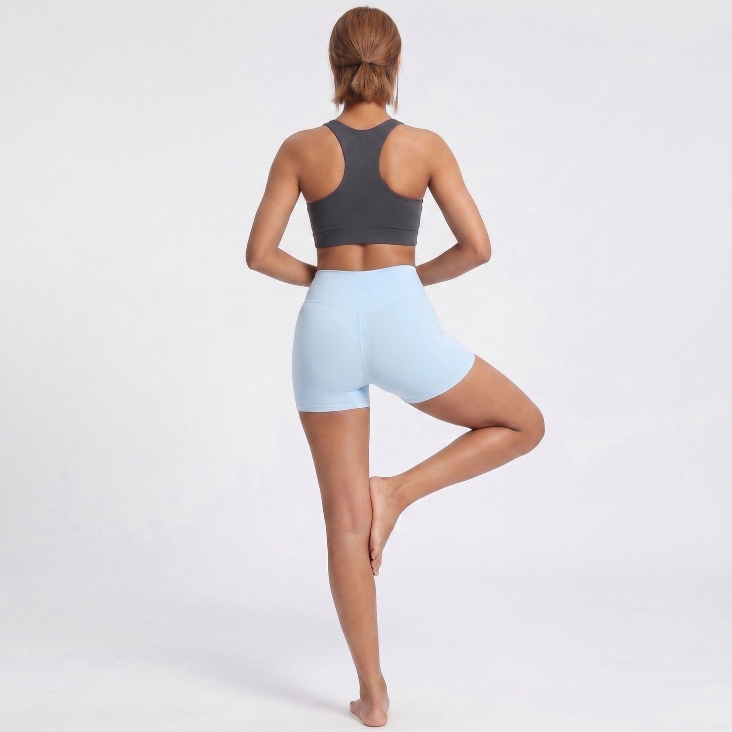 High Waist Workout Biker Shorts Wide Waistband Yoga Training Active Shorts