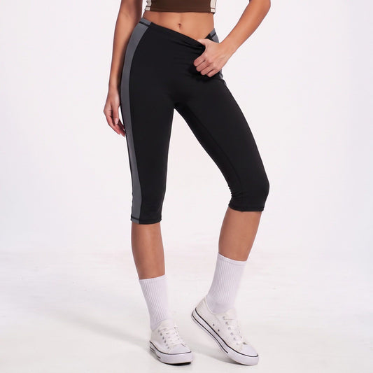 Colorblock High Waist Capri Leggings Fitted Cropped Yoga Pants for Running Gym Training