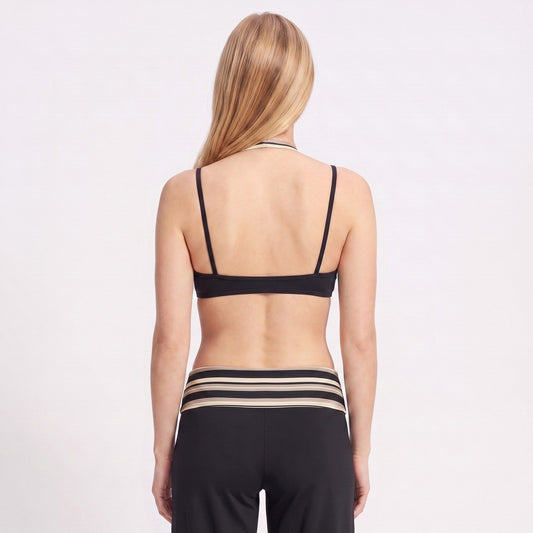 Layered Striped Halter Sports Bra with Slim Straps for Yoga and Everyday Activewear