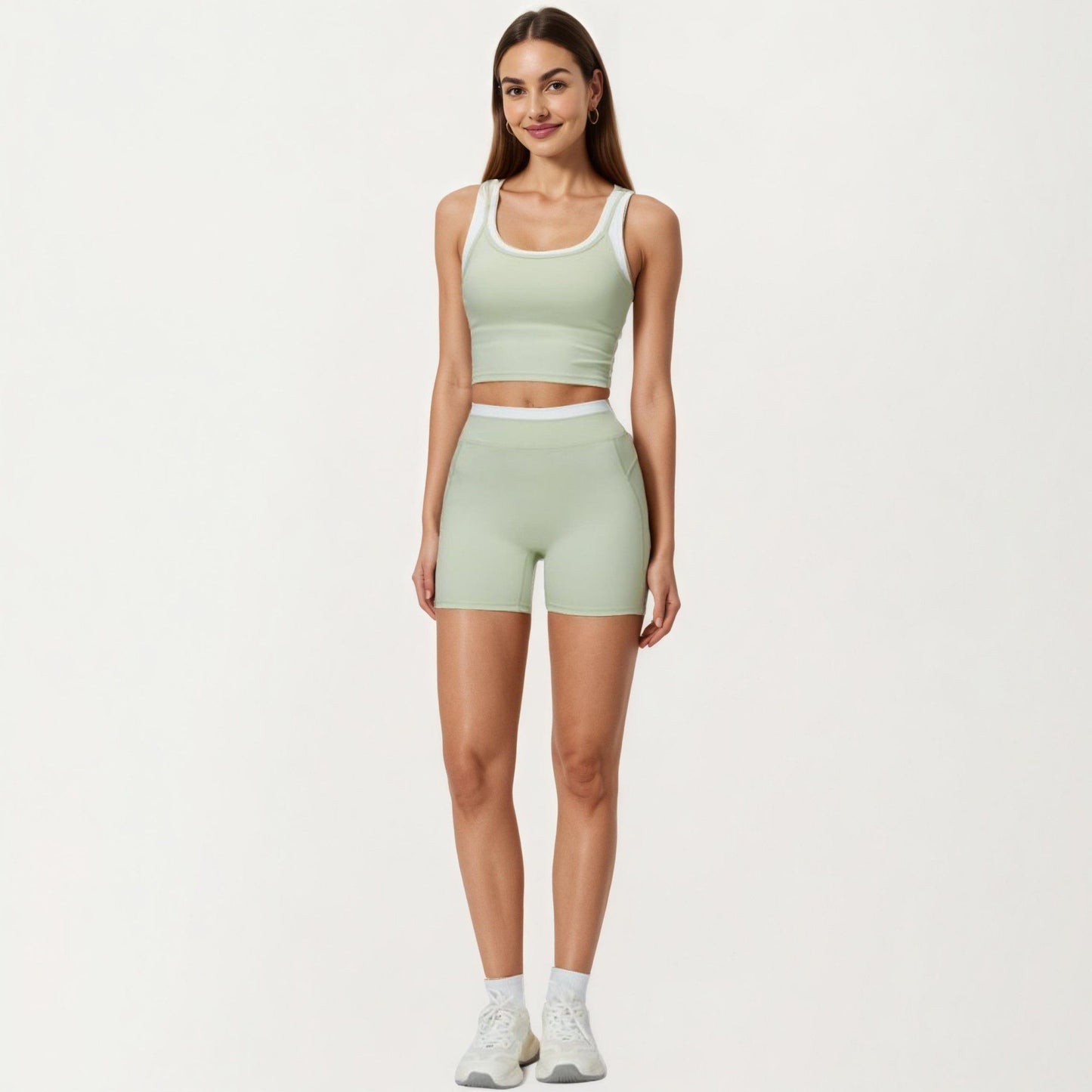 High Waist Biker Shorts with Smooth Stretch Fabric and Contrast Waistband