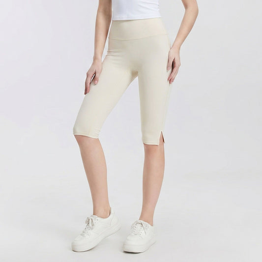 High Waist Capri Leggings with Side Slit Hem Smooth Stretch Pull On Workout Yoga Pants