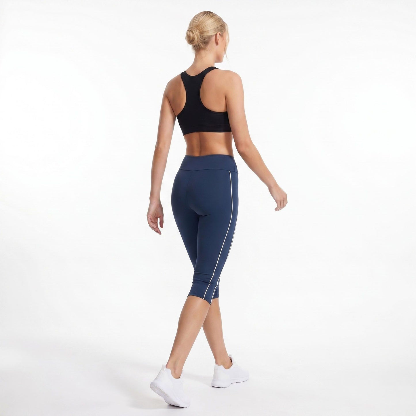 High Waist Side Stripe Capri Leggings Wide Waistband Cropped Workout Yoga Pants