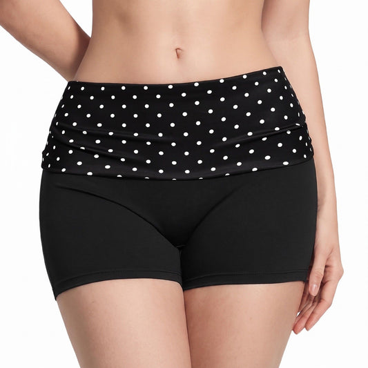 Polka Dot Foldover Waist Fitted Athletic Shorts for Yoga Dance Gym Workouts Running