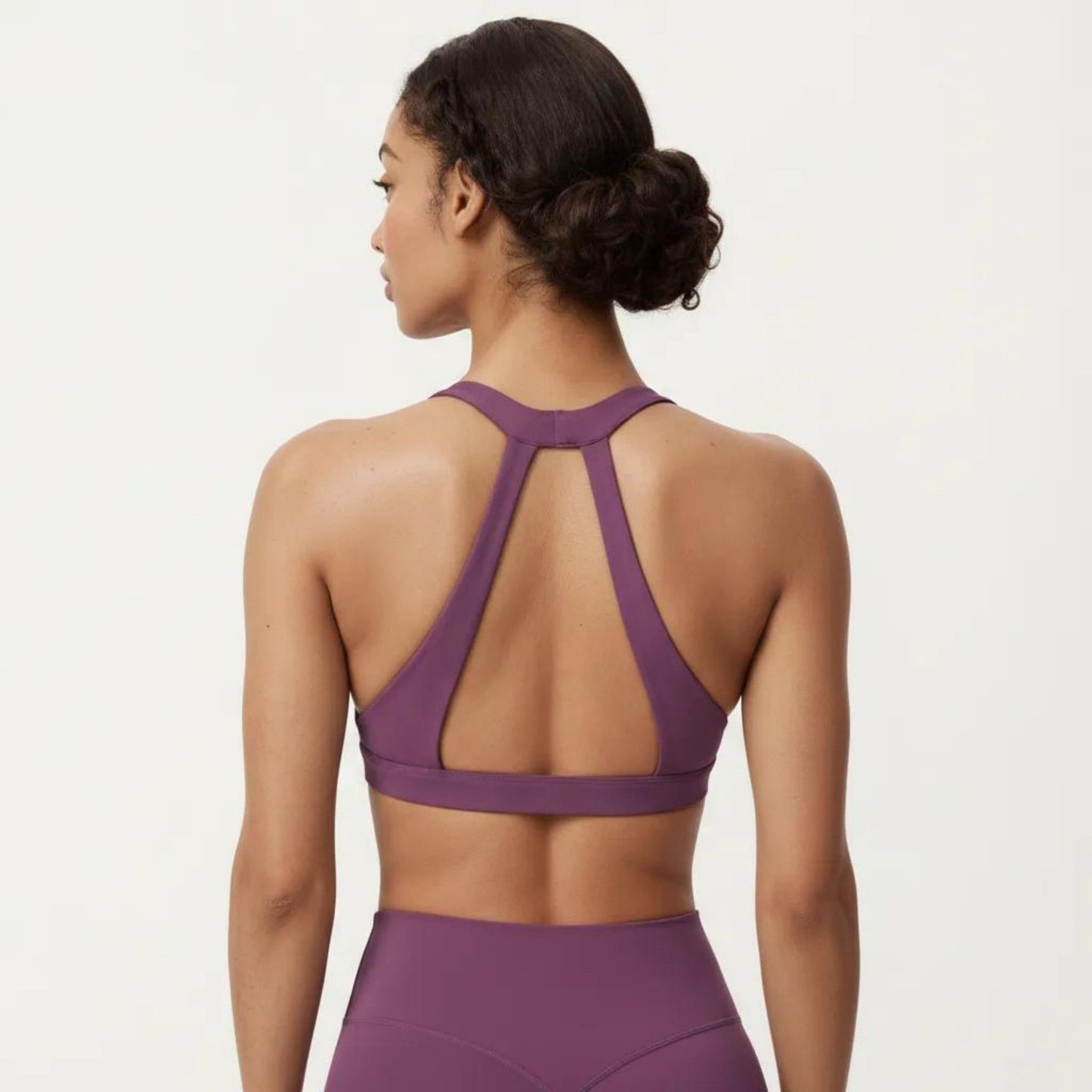 Racerback Sports Bra with Scoop Neck and Open Back Cutout Design