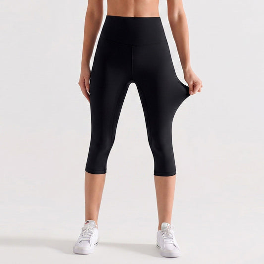 High Waist Capri Leggings with Wide Waistband Smooth Stretch Pull On Workout Yoga Pants