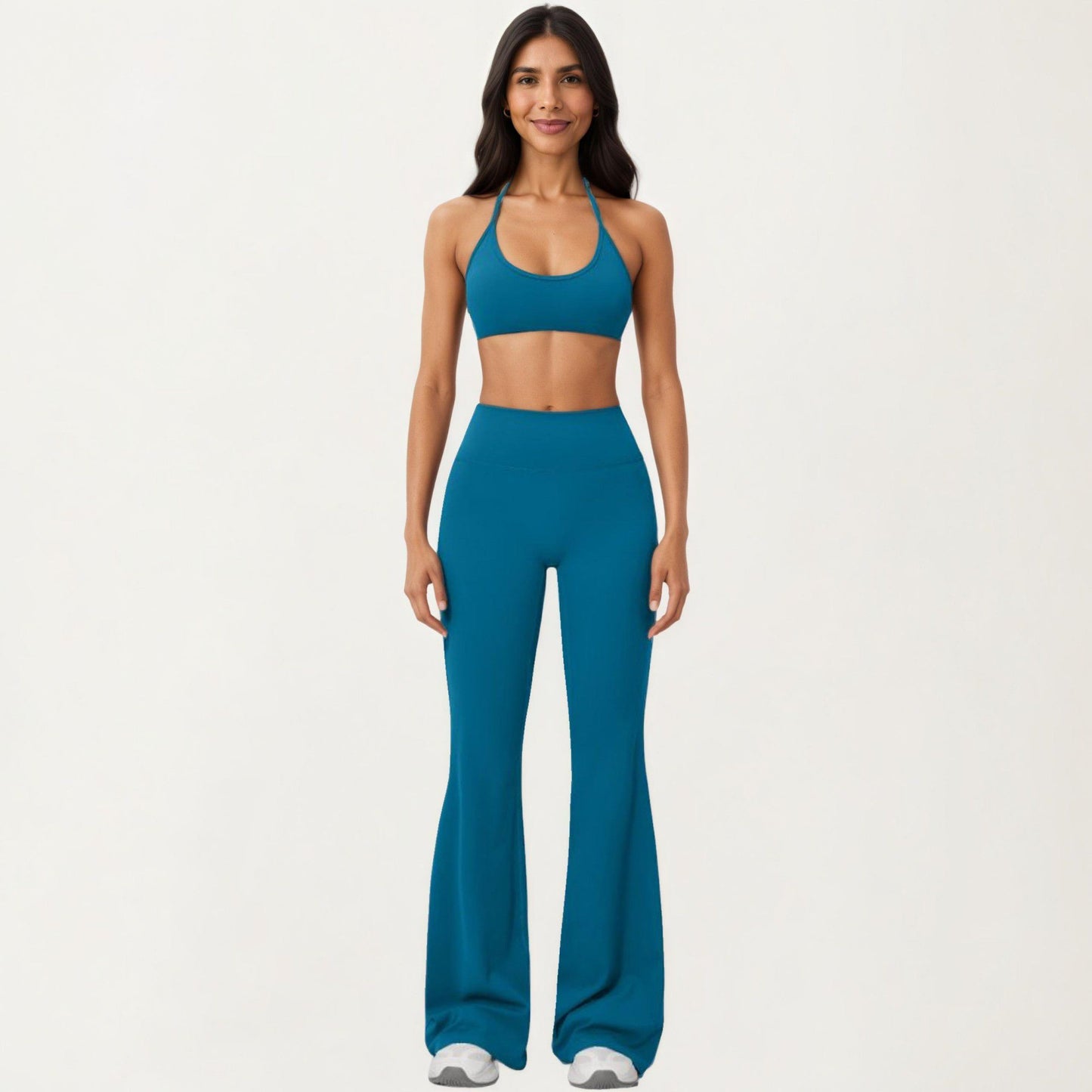 High Waist Flare Yoga Pants with Wide Leg Stretch Fit and Seam Detail