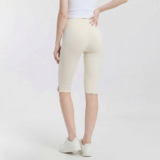 High Waist Capri Leggings with Side Slit Hem Smooth Stretch Pull On Workout Yoga Pants