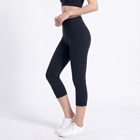 High Waist Capri Leggings with Wide Waistband Smooth Stretch Workout Yoga Pants