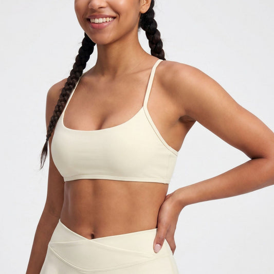 Padded Strappy Back Sports Bra Tank Top Scoop Neck Workout Yoga Crop Top