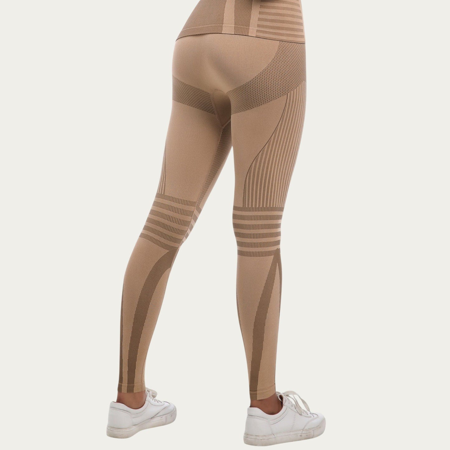 Seamless High Waist Ribbed Leggings with Sculpting Contour Panels and Compression Fit