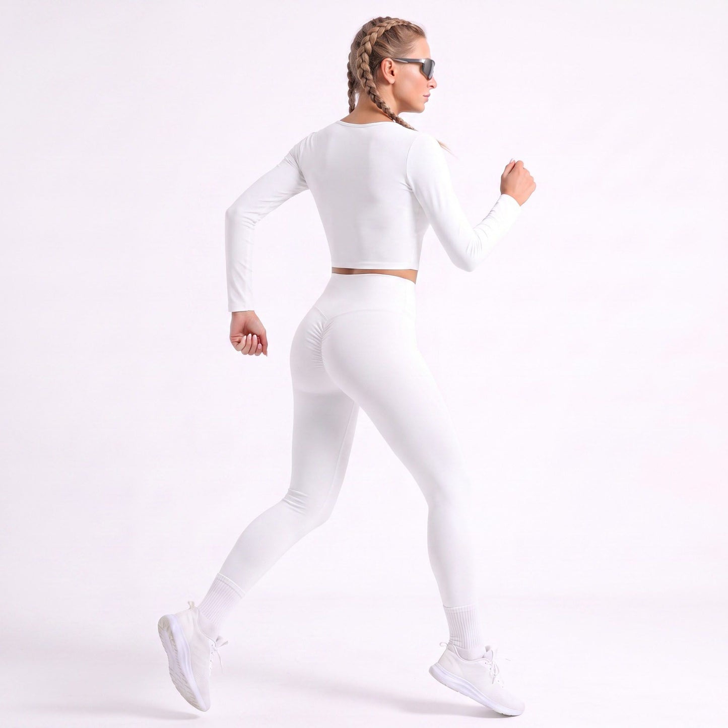 V Neck Long Sleeve Workout Crop Top Fitted Active Shirt