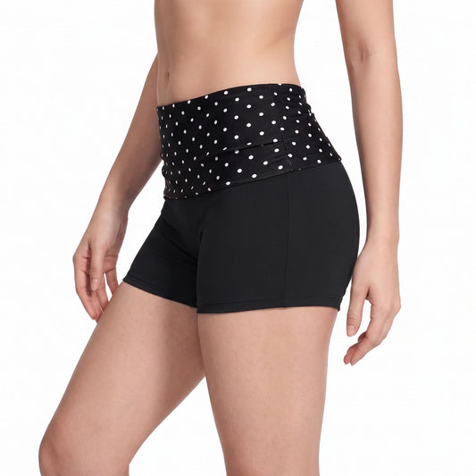 Polka Dot Foldover Waist Fitted Athletic Shorts for Yoga Dance Gym Workouts Running