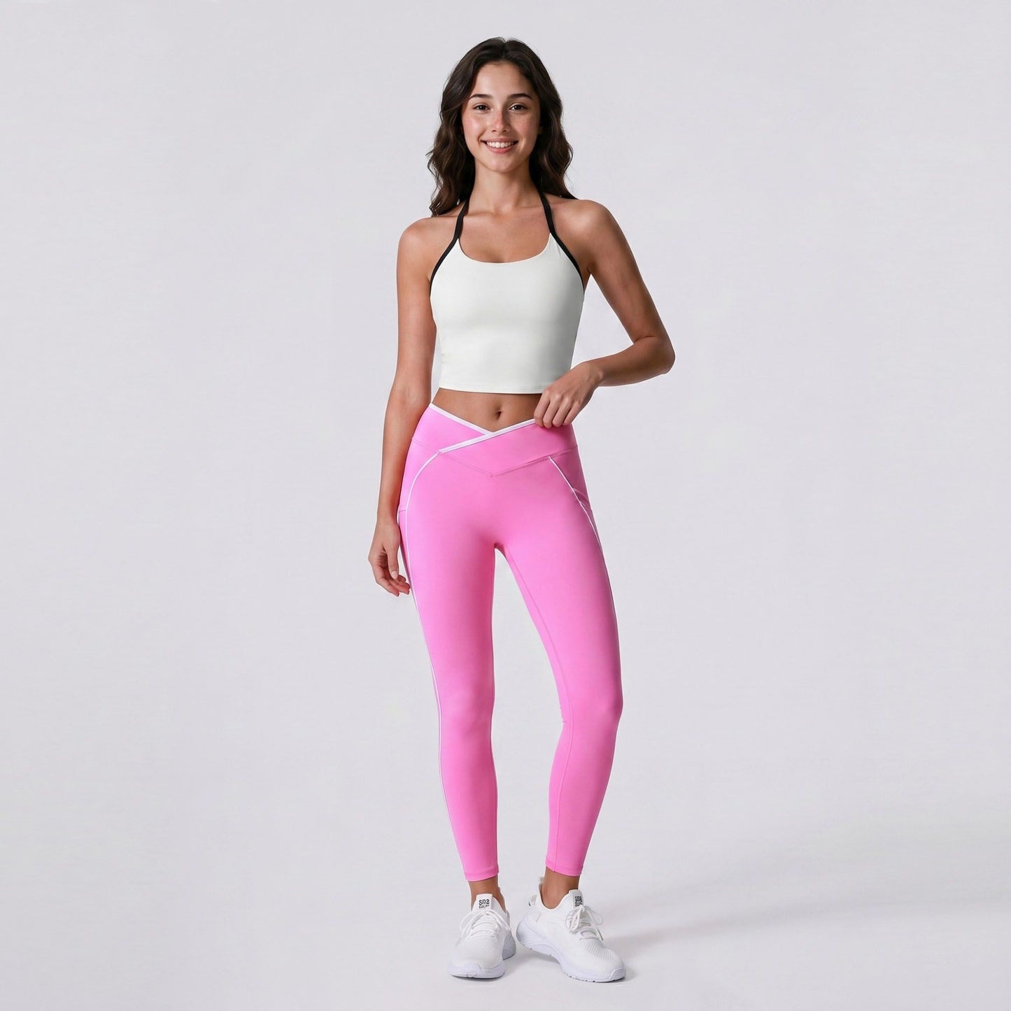 Padded Halter Sports Bra Tank Top Contrast Trim Workout Yoga Crop Top