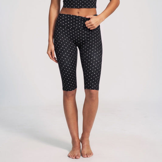 Polka Dot Foldover Waist Capri Leggings Fitted Cropped Yoga Pants for Dance Gym Workouts