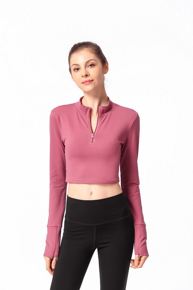 Long Sleeve Fitted Shirt with Zipper and Small Open Back