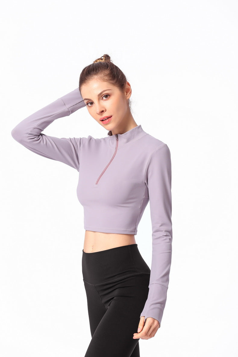 Long Sleeve Fitted Shirt with Zipper and Small Open Back
