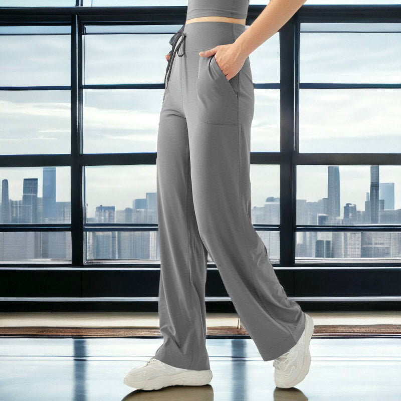 Women High-waisted Drawstring Loose Solid Color Fitness Sports Yoga Pants