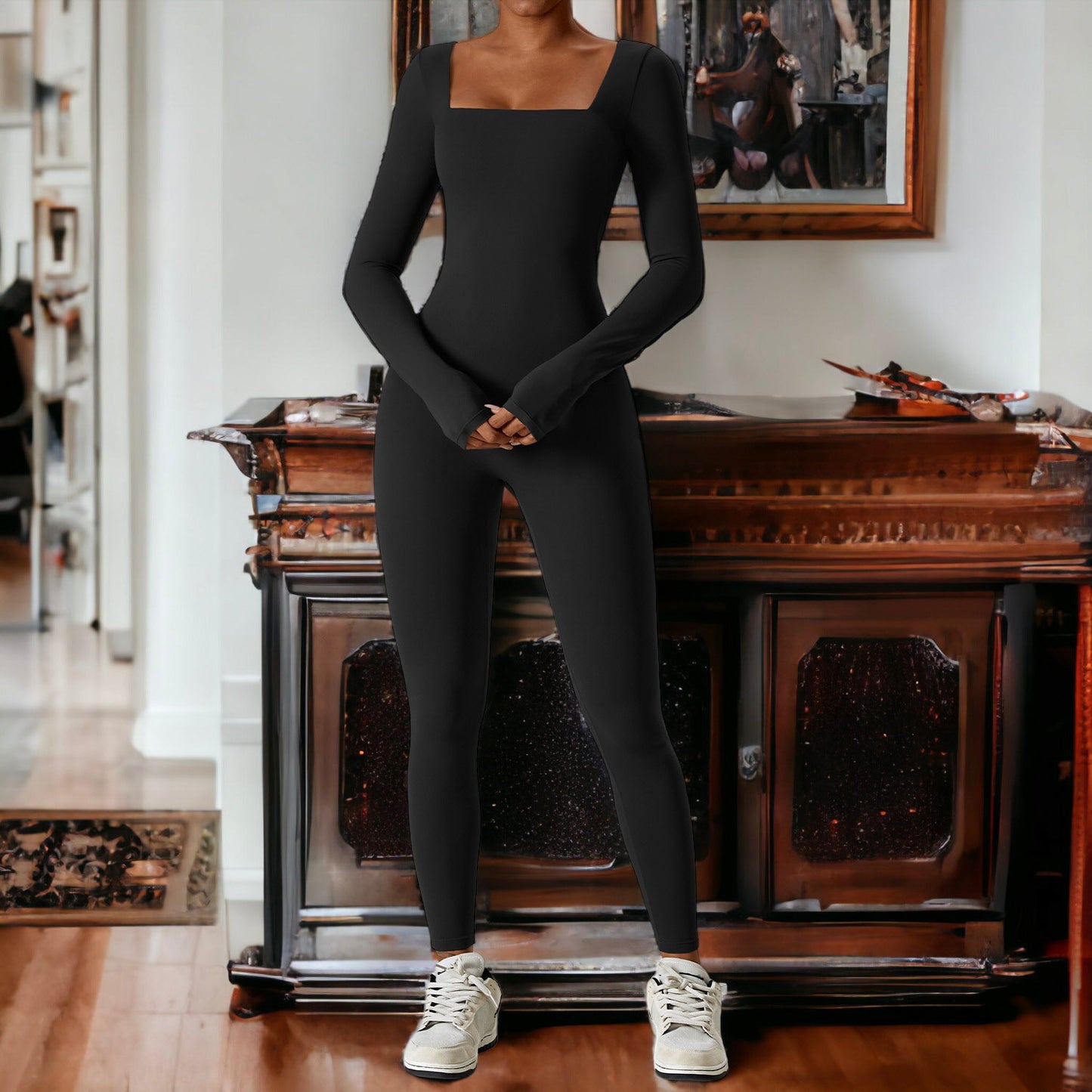 Square Neck Unitard Jumpsuit