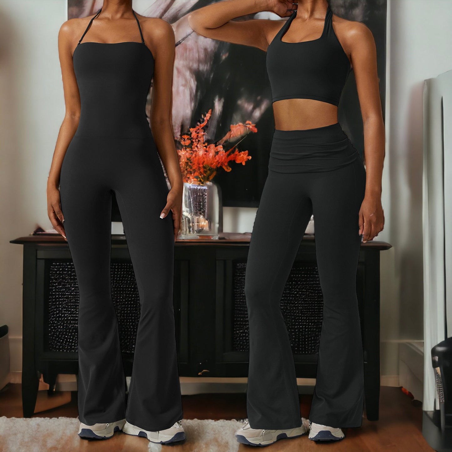 Shirred High Waist Flared Leggings